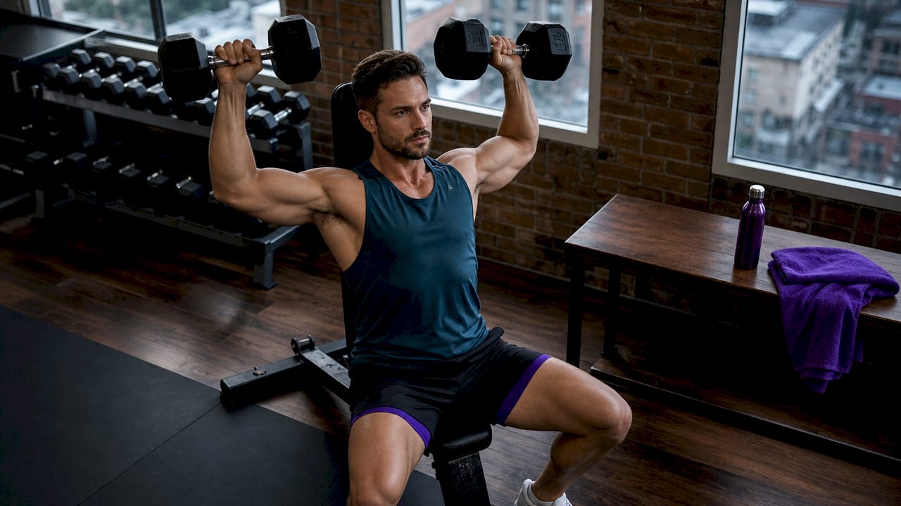 Man lifting weights wearing training tank top in gym