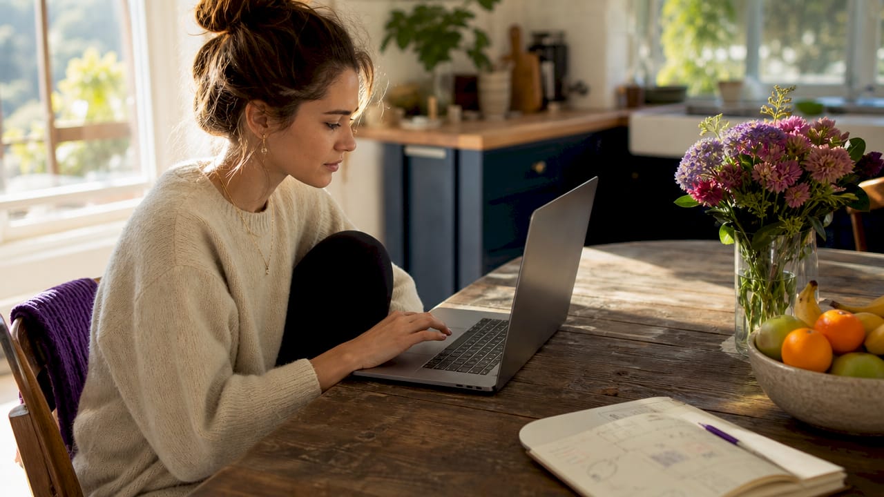 Woman browsing social media alternatives on laptop