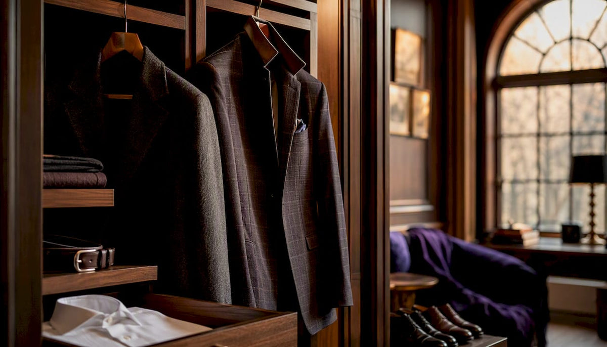 Partial view of men's investment wardrobe pieces
