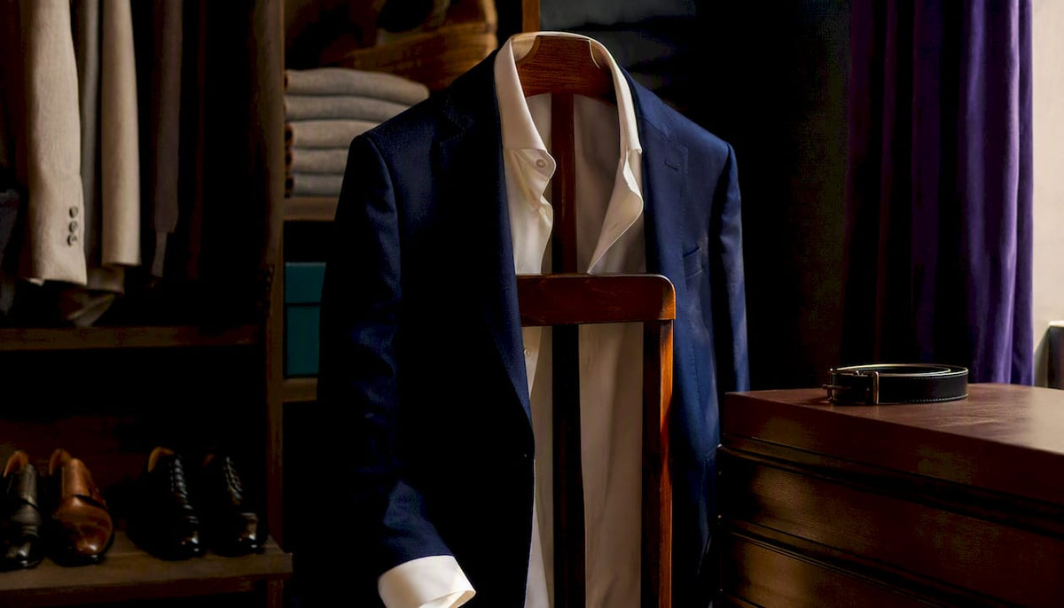 Organized professional men's blazer and shirt setup