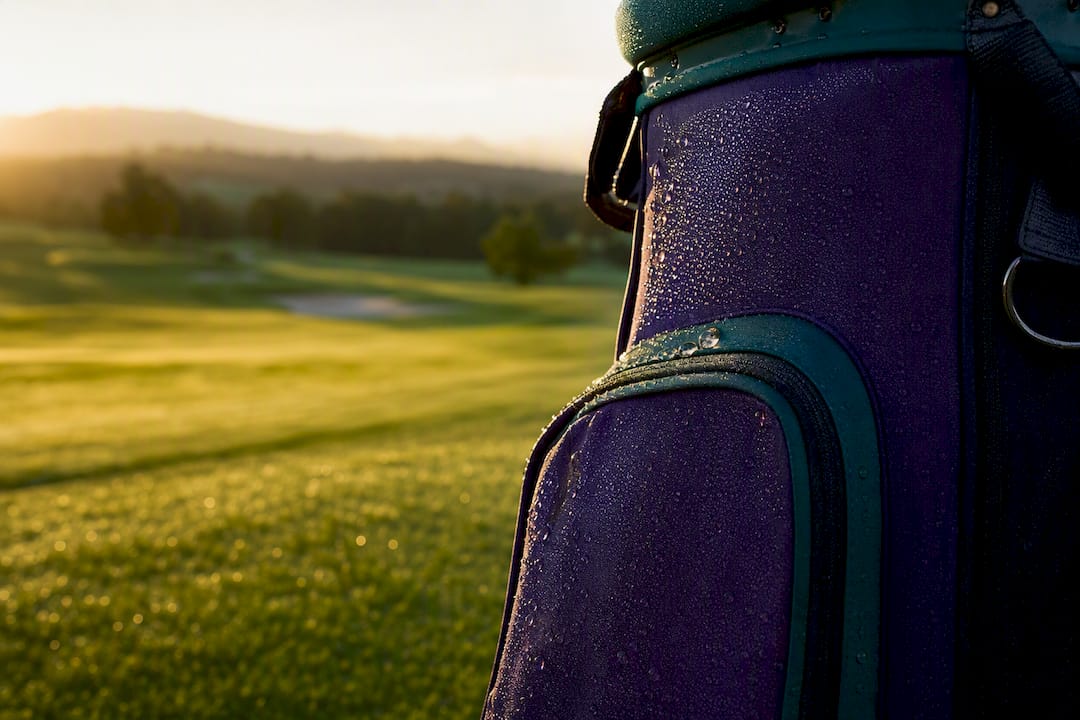 Close-up of waterproof golf bag fabric and sealed seams