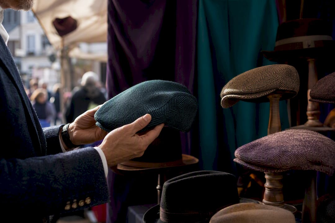 Hands adjusting different hat profiles