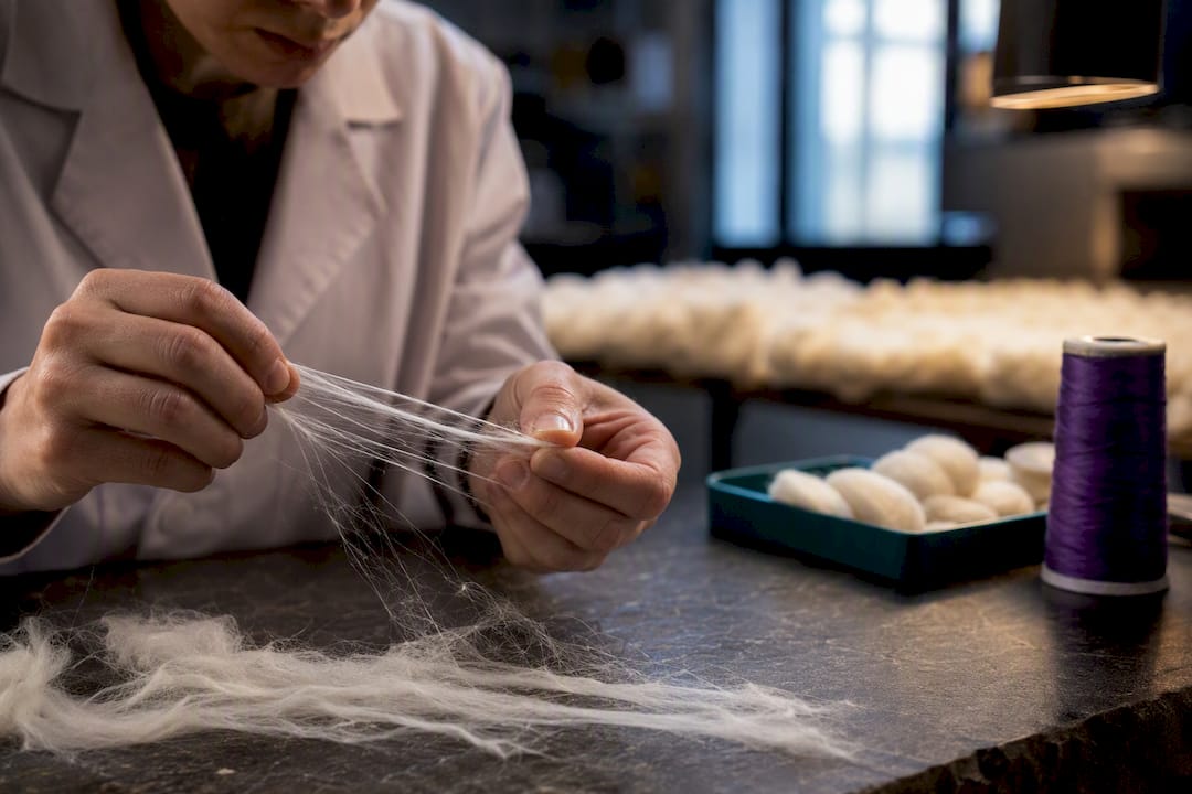 Long cotton fibers in textile testing laboratory